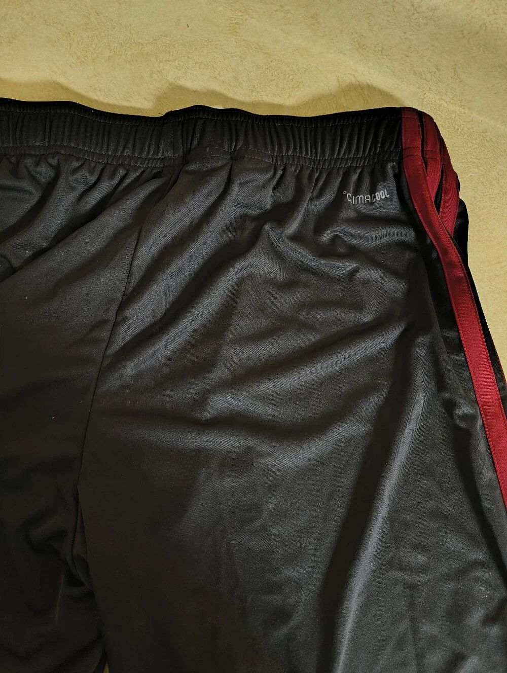 SAMPLE Unreleased adidas Black Men's Athletic Shorts with Maroon Side Stripes